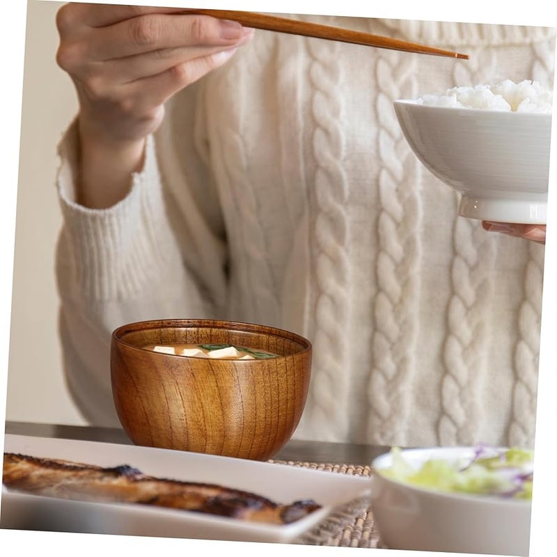 Wooden Bowls With Lid 2Pcs Heat Resistant Rice Salad Soup Bowls For Home Restaurant - Image 5